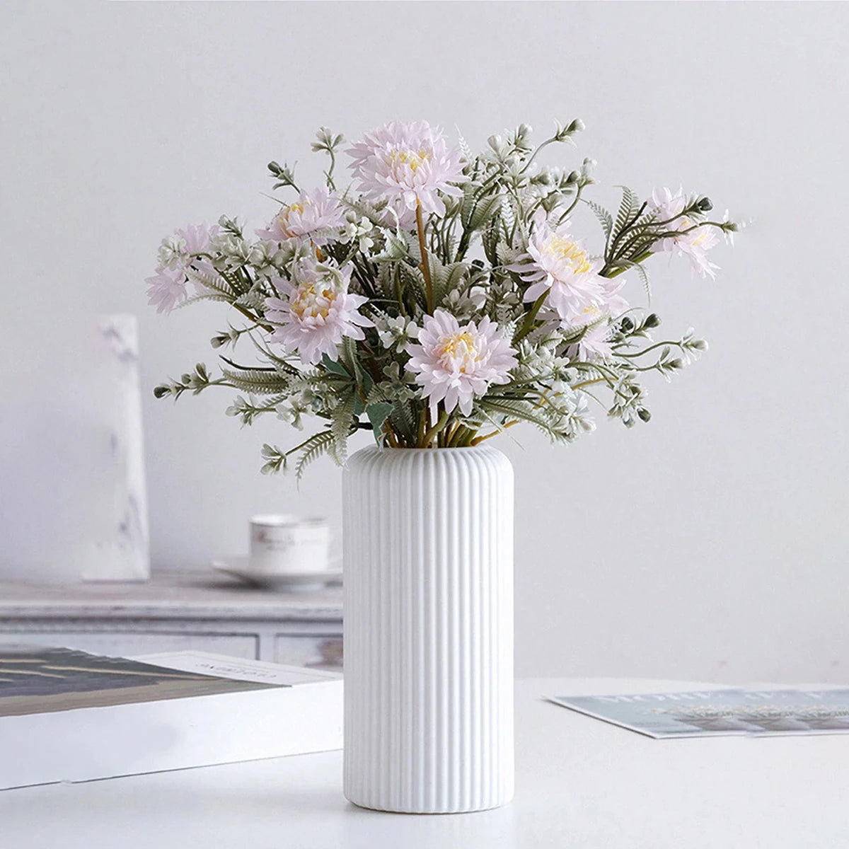 Striped Plastic Vase with Ceramic Finish for Flowers