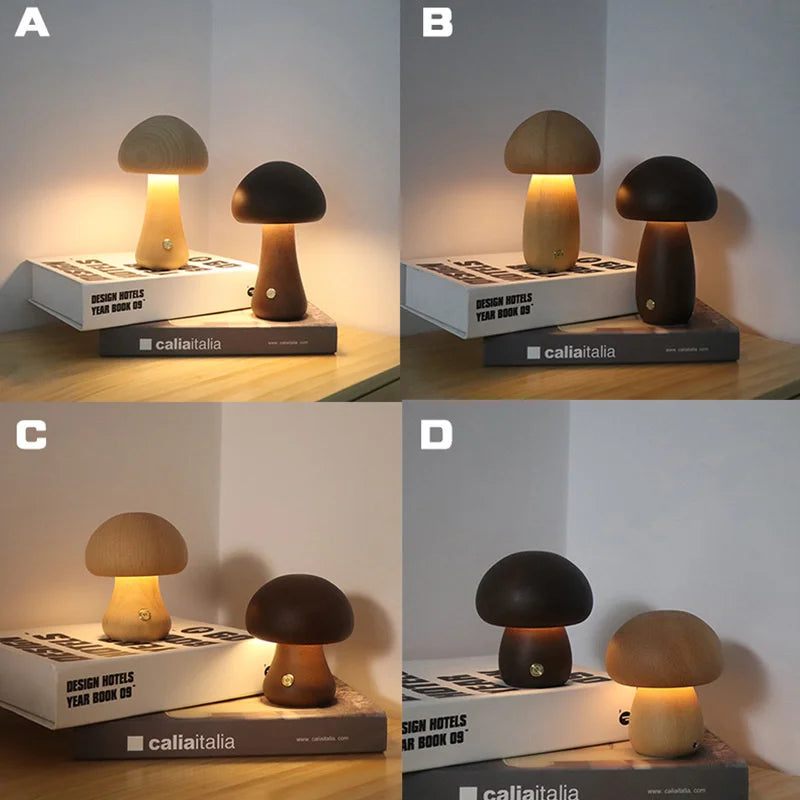 Wooden Mushroom Lamp: Soft Touch and Cozy Light