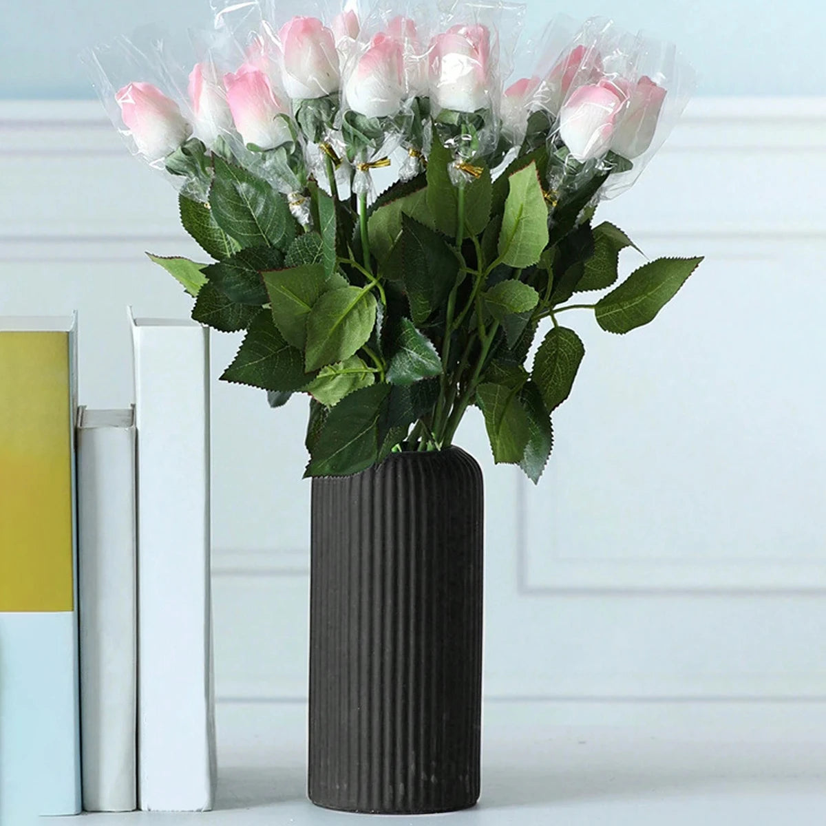 Striped Plastic Vase with Ceramic Finish for Flowers