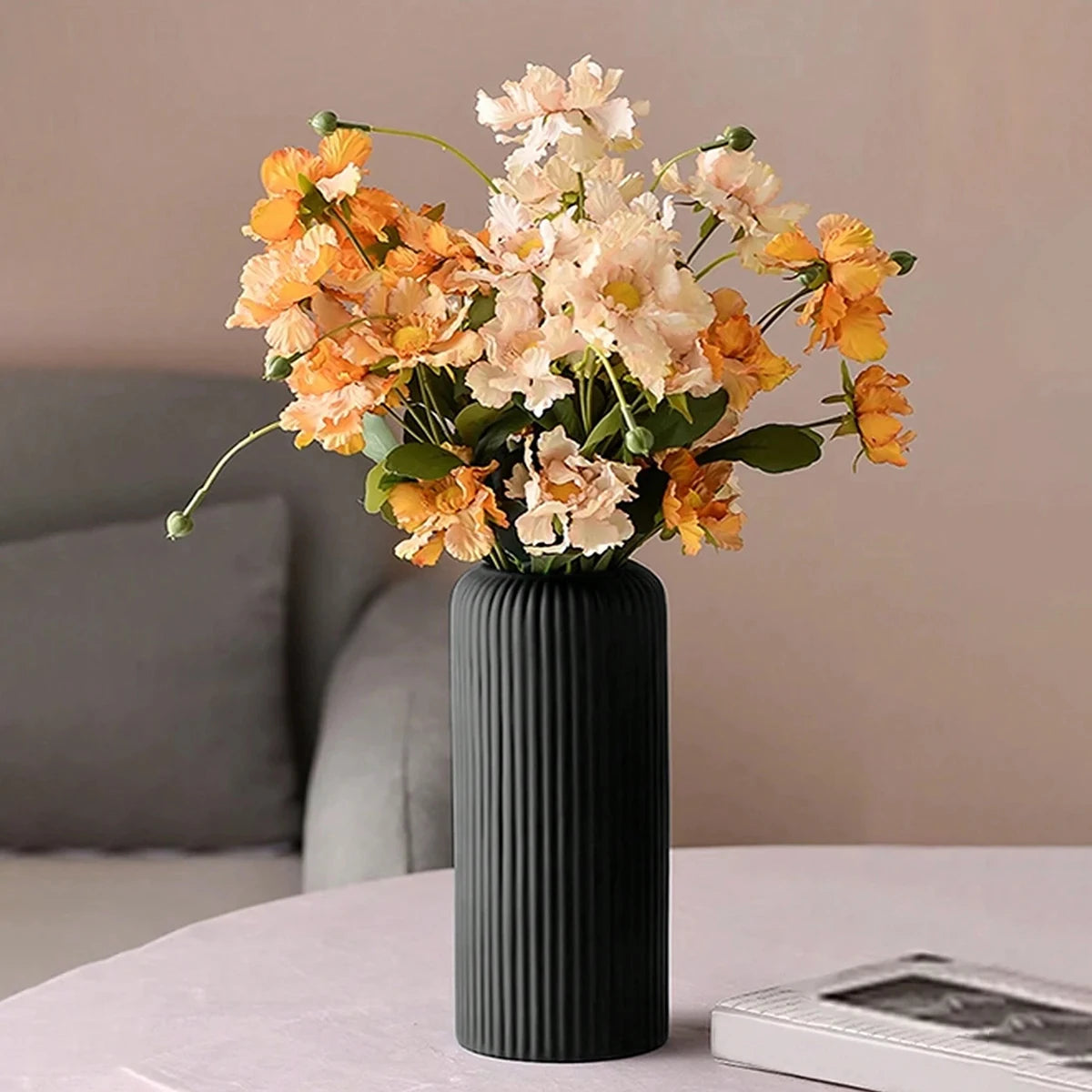 Striped Plastic Vase with Ceramic Finish for Flowers